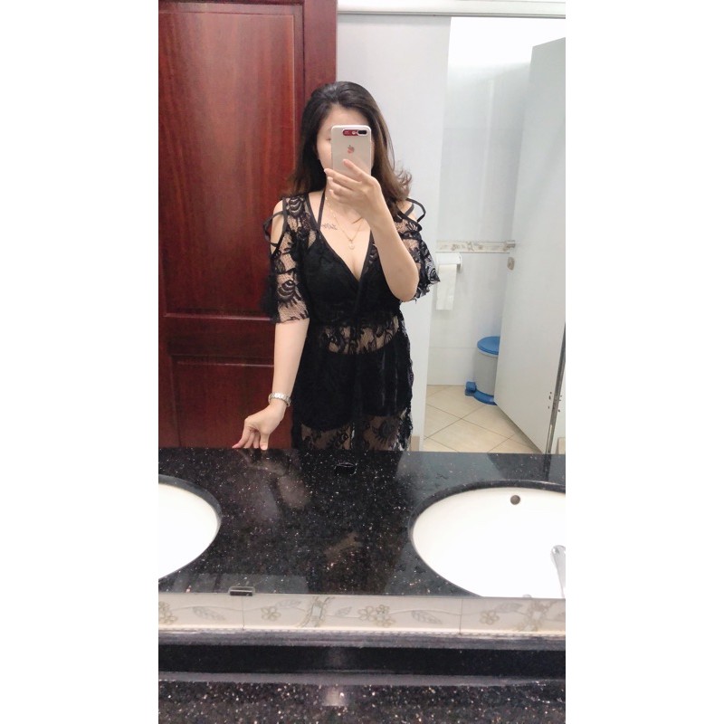 Bikini big size kèm áo choàng ren