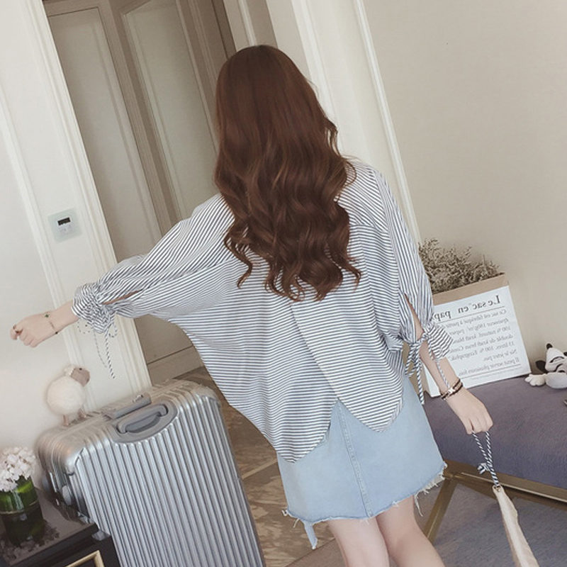 Áo sơ mi tay lỡ 3/ 4 kẻ sọc thời trang hè xinh xắn cho nữ