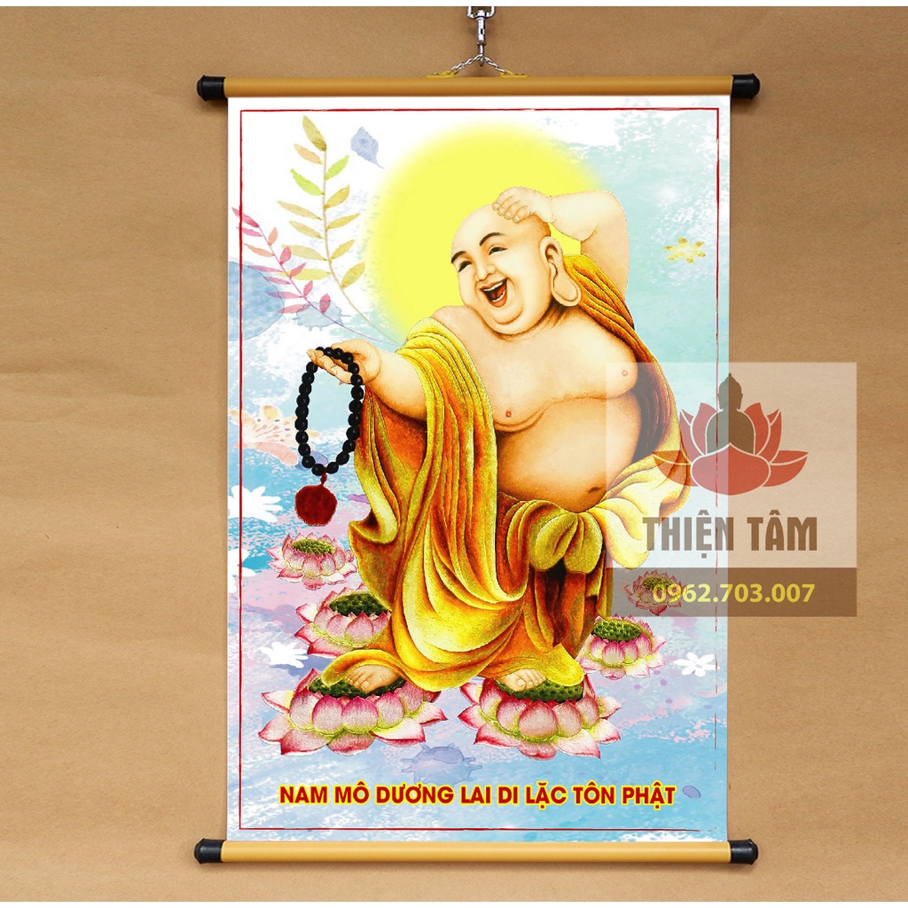 Tranh Phật Di Lặc treo tường 40x60cm bằng vải phủ bóng cao cấp dày dặn
