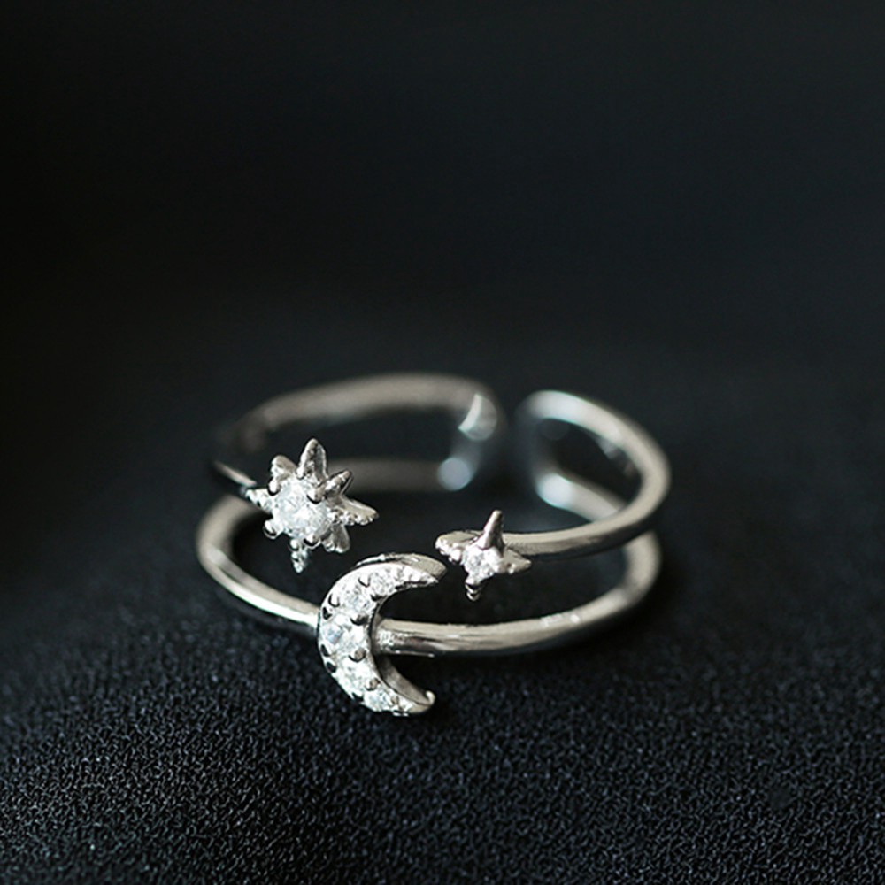 Nhẫn Hình Mặt Trăng Và Ngôi Sao Thời Trang Phong Cách Hàn Quốc