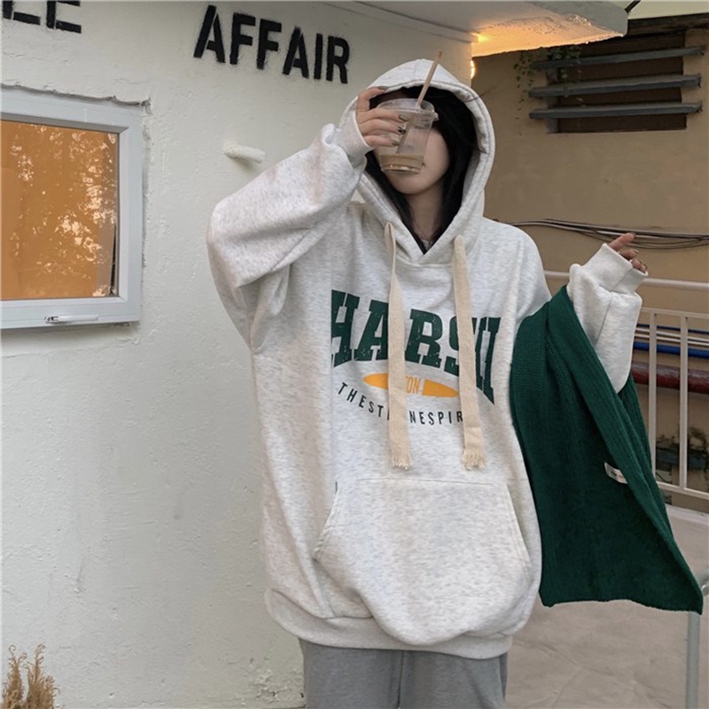 Áo hoodie dày dáng rộng thời trang thu đông