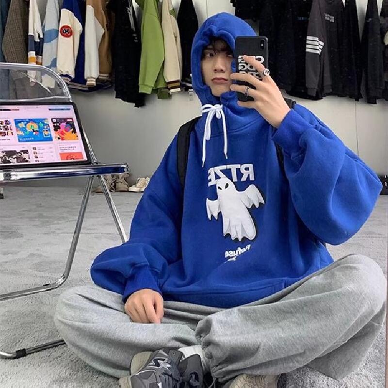 Áo hoodie dáng rộng in họa tiết hoạt hình phong cách hip hop size M-5XL thời trang cho nam