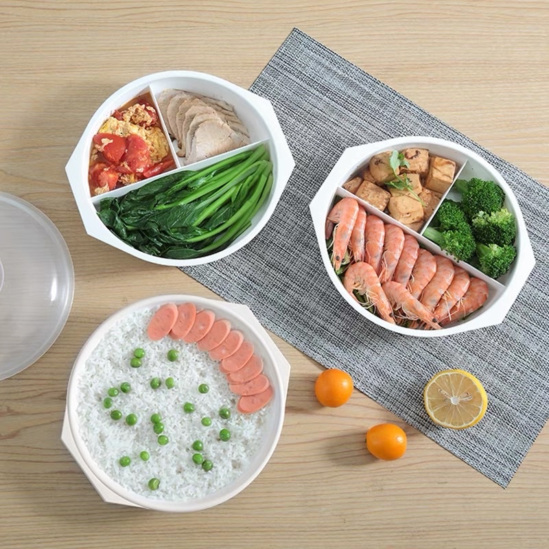 Hộp Cơm 3 Ngăn Chịu Nhiệt Dùng Lò Vi Sóng Hâm Nóng Cam Homeware