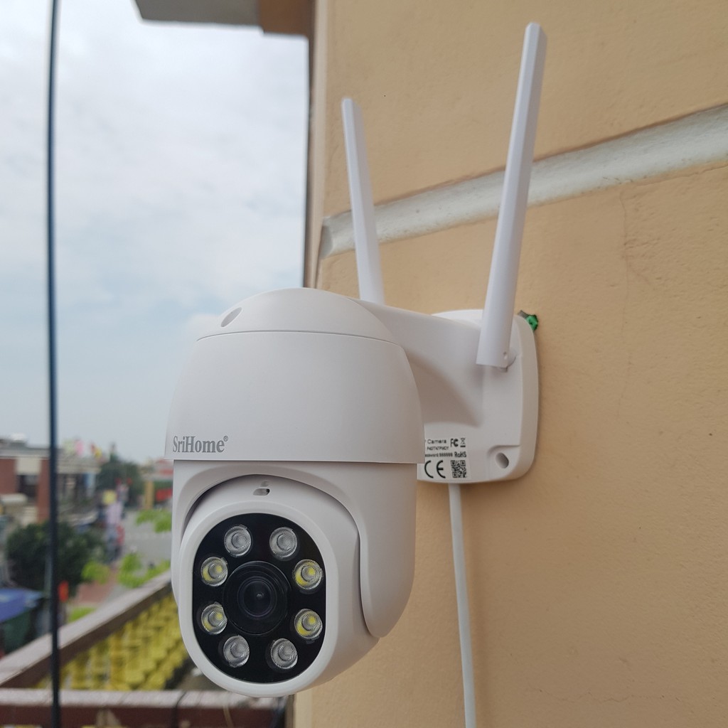 Camera wifi ngoài trời chống nước  PTZ Srihome FullHD1080 xoay 360 độ có đèn Led quay đêm có màu