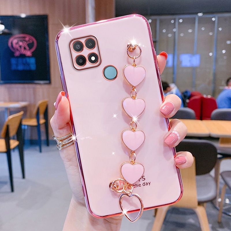 Ốp Điện Thoại Kết Cấu Sang Trọng Có Vòng Tay Trái Tim Cho Realme c25 c12 c25s C15 C11 2021