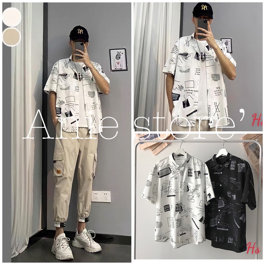 [Mã FAMAYWA giảm 10K đơn 50K] Áo Sơ Mi Chữ Kí Unisex 🦋 Áo Somi Nam Nữ Tay Lỡ Dáng Rộng 2 Màu