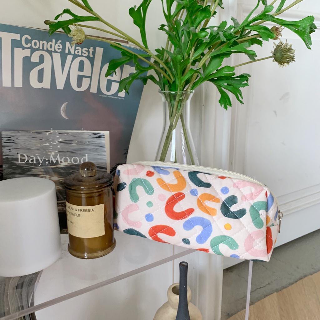 Túi Đựng Bút / Son Môi / Mỹ Phẩm Họa Tiết Hoa Nhỏ Xinh Thời Trang Cho Bạn Gái