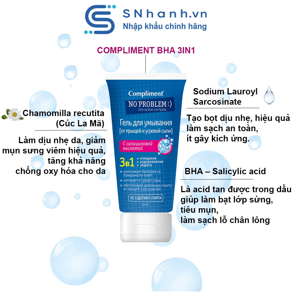 Gel rửa mặt Compliment No Problem giảm viêm, mụn 200ml