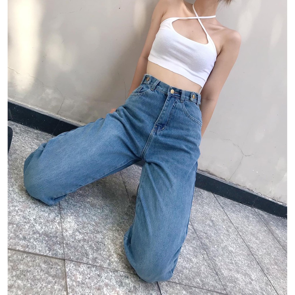 [ THIÊN THỜI ] QUẦN JEAN ỐNG RỘNG NỮ RÂU MÈO XANH ĐẬM LAI CUỐN FORM DÀI RỘNG CAO CẤP NITI PHONG CÁCH THỜI TRANG, CÁ TÍNH