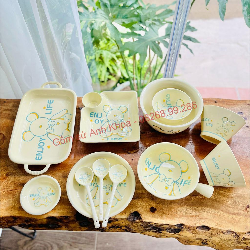 Bát Đĩa Gốm Sứ Decor, Bát Ăn Cơm, Bát Ăn Chè, Chén Dĩa Dễ Thương  Bộ Bát Đĩa Gấu Vàng Xanh Xinh Yêu Gomsudecor21