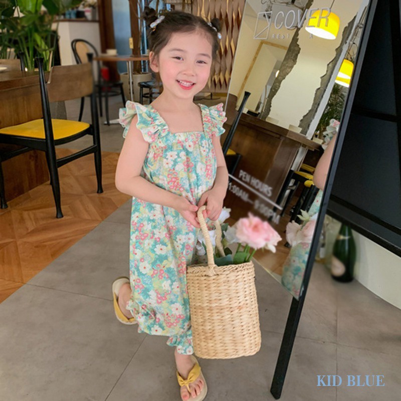 Bộ Áo Liền Quần In Hoa Phong Cách Phương Tây Thời Trang Mùa Hè Cho Bé Gái