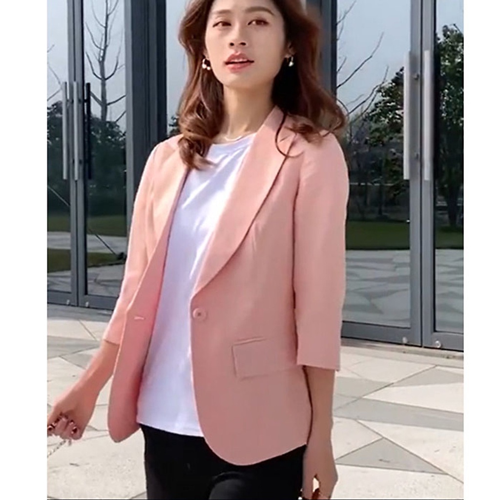 Áo Vest Blazer Linen Nữ, Dáng Lửng Ve Ngóc, Tay Lỡ Trẻ Trung