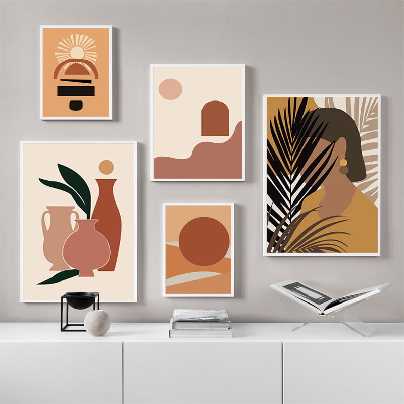 Thời Trang Tranh Vải Bạt Treo Tường In Hình Cô Gái Và Lá Cây Phong Cách Bắc Âu Trang Trí Phòng Khách