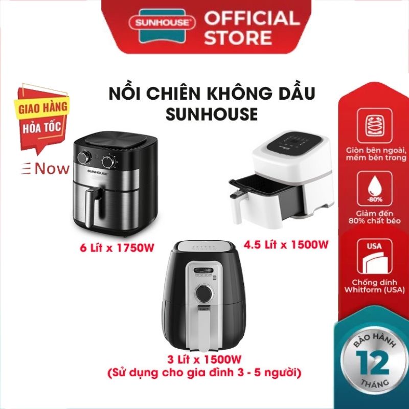 Nồi chiên không dầu SUNHOUSE SHD4086w dung tích 4.5L giảm béo chiên nướng dễ dàng tiết kiệm thời gian an toàn sử dung