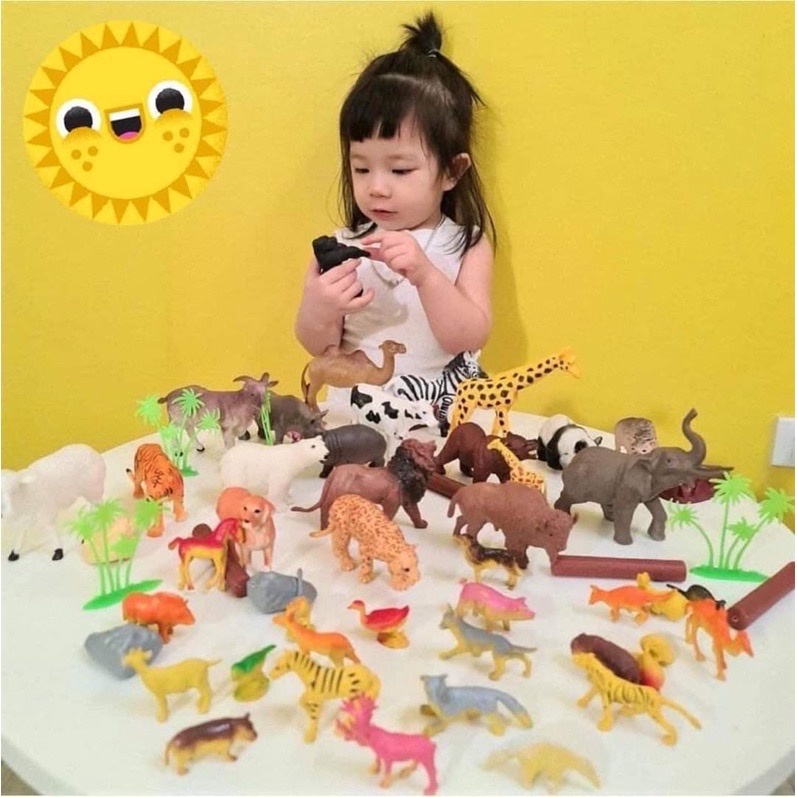 Thùng động vật 58 chi tiết cho bé, hộp đồ chơi mô hình con vật cho bé