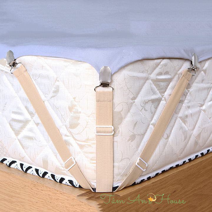 Bộ 4 kẹp ga giường drap chống xê dịch chun loại dày đàn hồi tốt, có thể điểu chỉnh