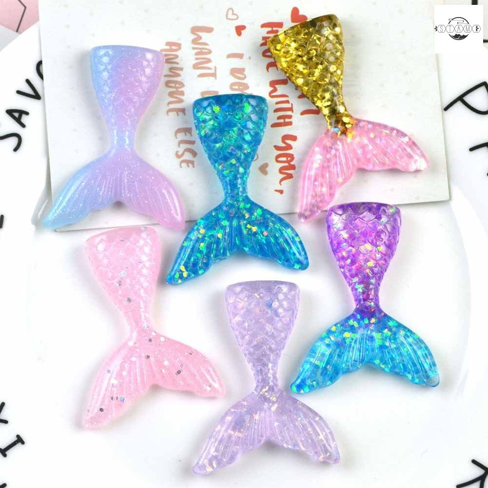 6/11 Pcs Slime Charms Resin Mermaid Tail Flatback DIY Crafts for Phone Pendant Ornament