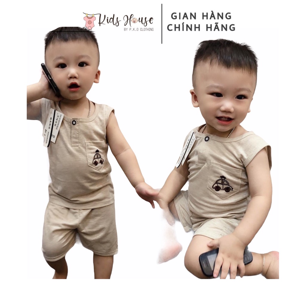 Bộ ba lỗ cotton đũi ô tô mềm mịn thể thao thời trang cho bé