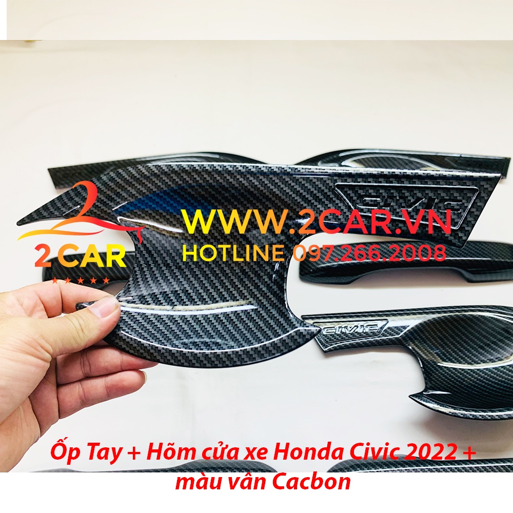 Ốp tay nắm, hõm cửa CARBON xe Honda Civic 2022 - 2023 màu vân cacbon cao cấp