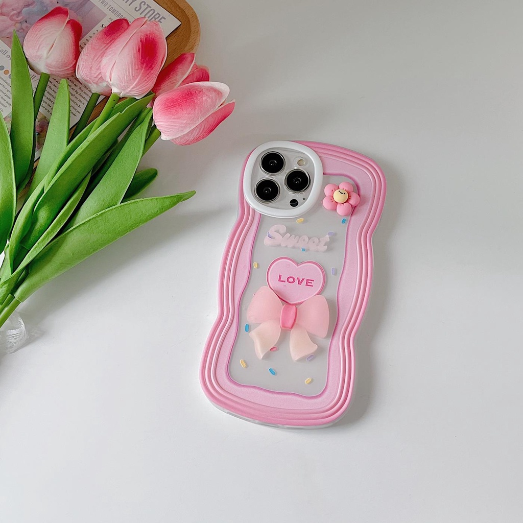 Ốp Điện Thoại Tpu Mềm Chống Sốc Chống Rơi Đính Nơ Màu Hồng 3D Cho iPhone 11 12 13 pro max xr x xsmax