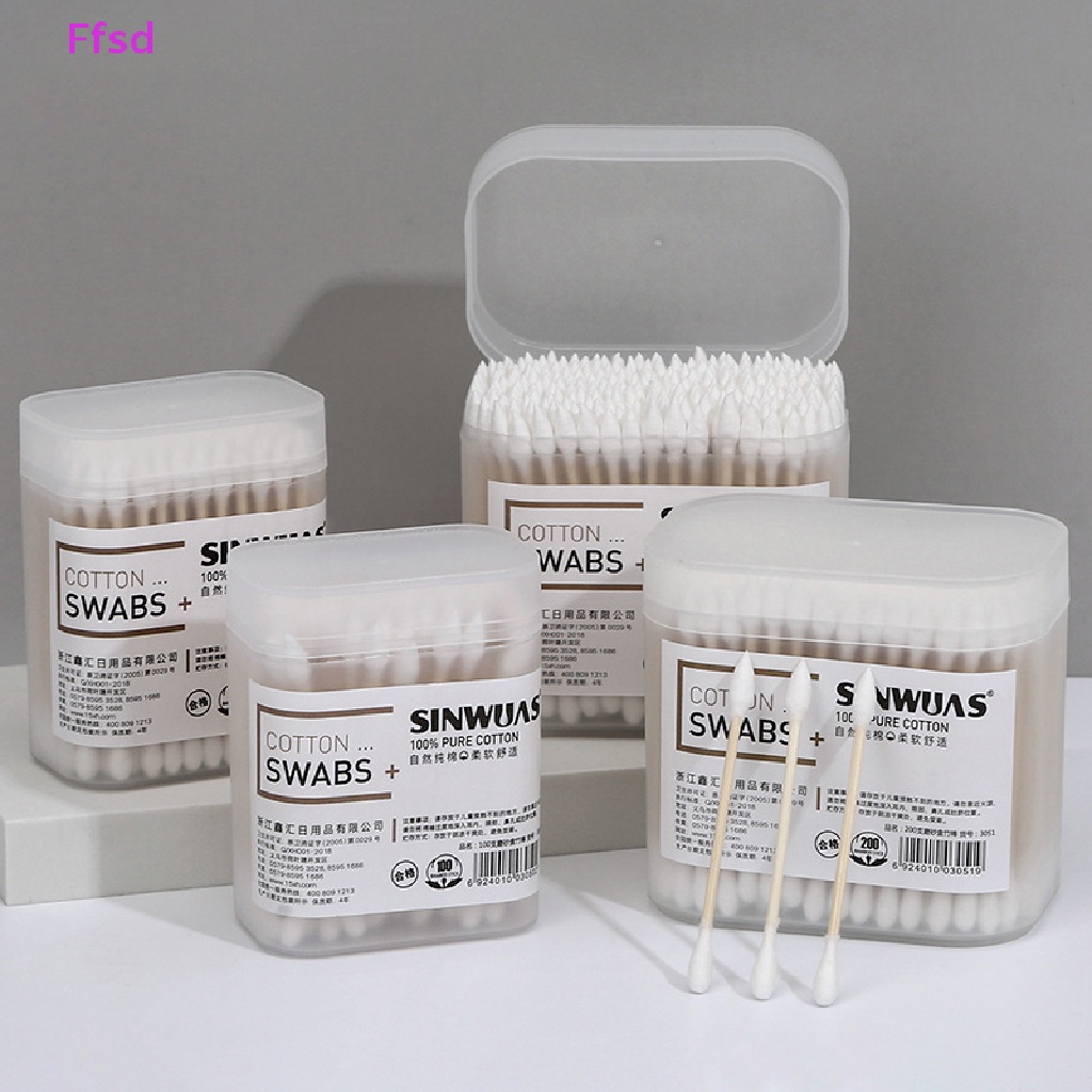 Hộp 100 / 200 Tăm Bông Cotton Hai Đầu Dùng Một Lần Đa Ứng Dụng