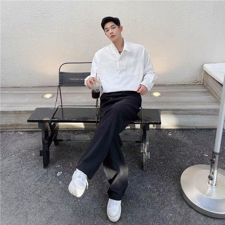 Áo sơ mi tay dài cổ cao thời trang thanh lịch cho nam