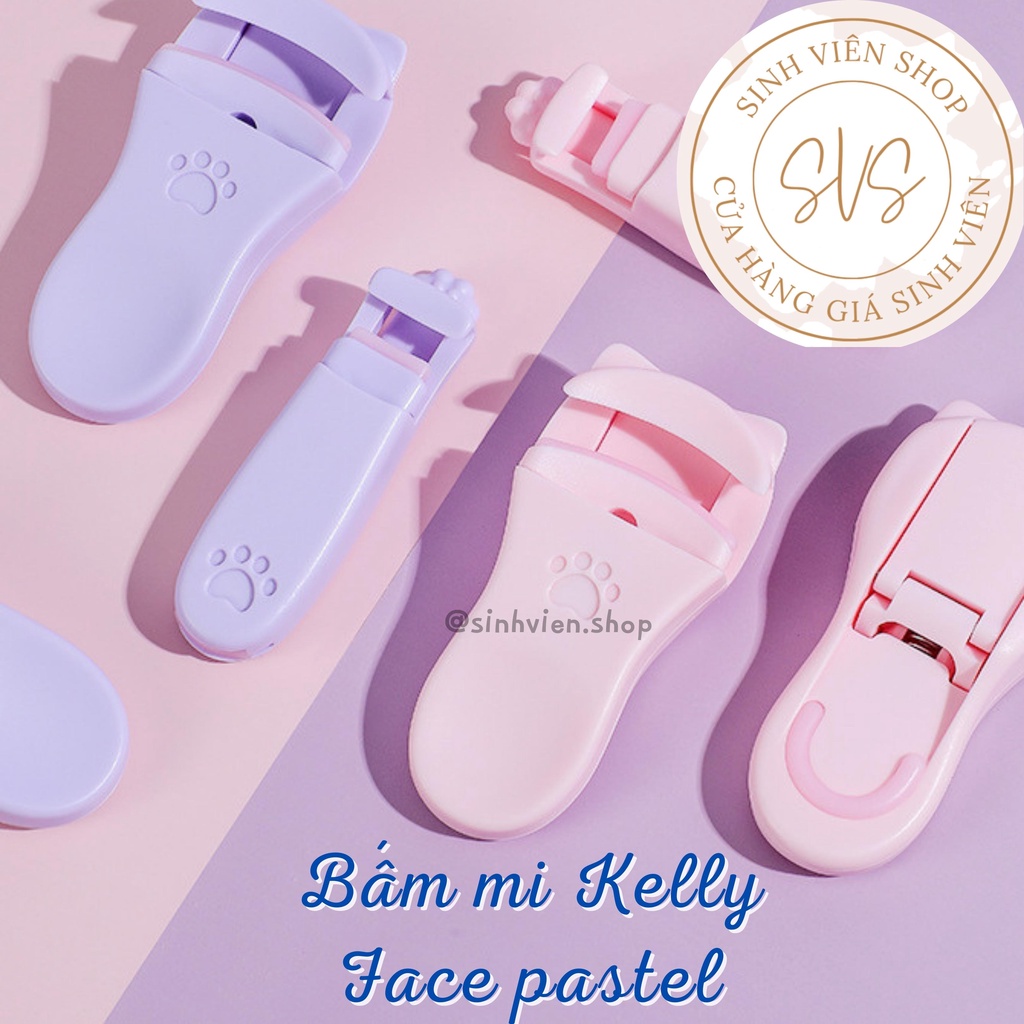 Bộ đôi bấm mi mini Kelly Face pastel họa tiết chân mèo dạng nhựa