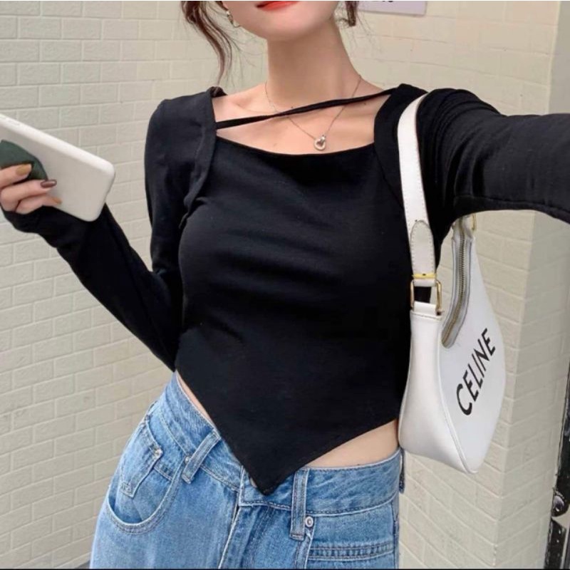 Áo len vạt nhọn dây chéo cổ hàng QC