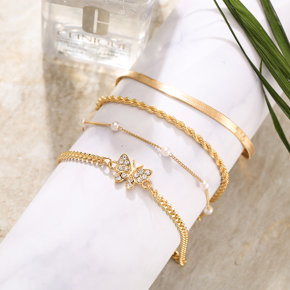 Vòng đeo tay hợp kim nhiều lớp mặt hình bươm bướm phong cách bohemian thời trang cho nữ