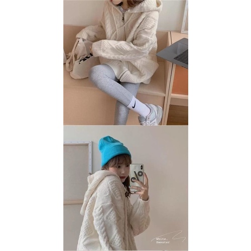 Áo Khoác cardigan Dệt Kim Dày Có Mũ Trùm Viền Viền Tươi Mới Thời Trang Hàn Quốc Dễ Phối Đồ Cho Nữ