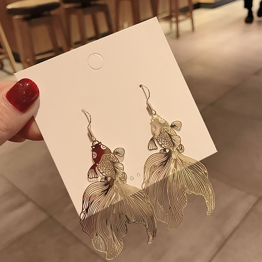 Khuyên tai dáng dài họa tiết cá vàng thời trang vintage