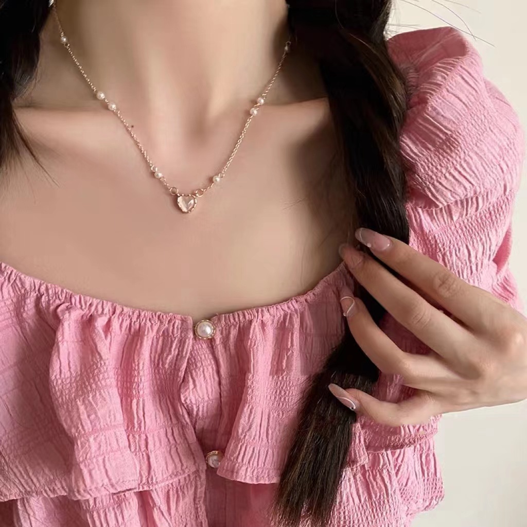 Dây Chuyền Mặt Trái Tim Đính Đá Opal Phong Cách Thời Trang Sang Trọng Dành Cho Nữ