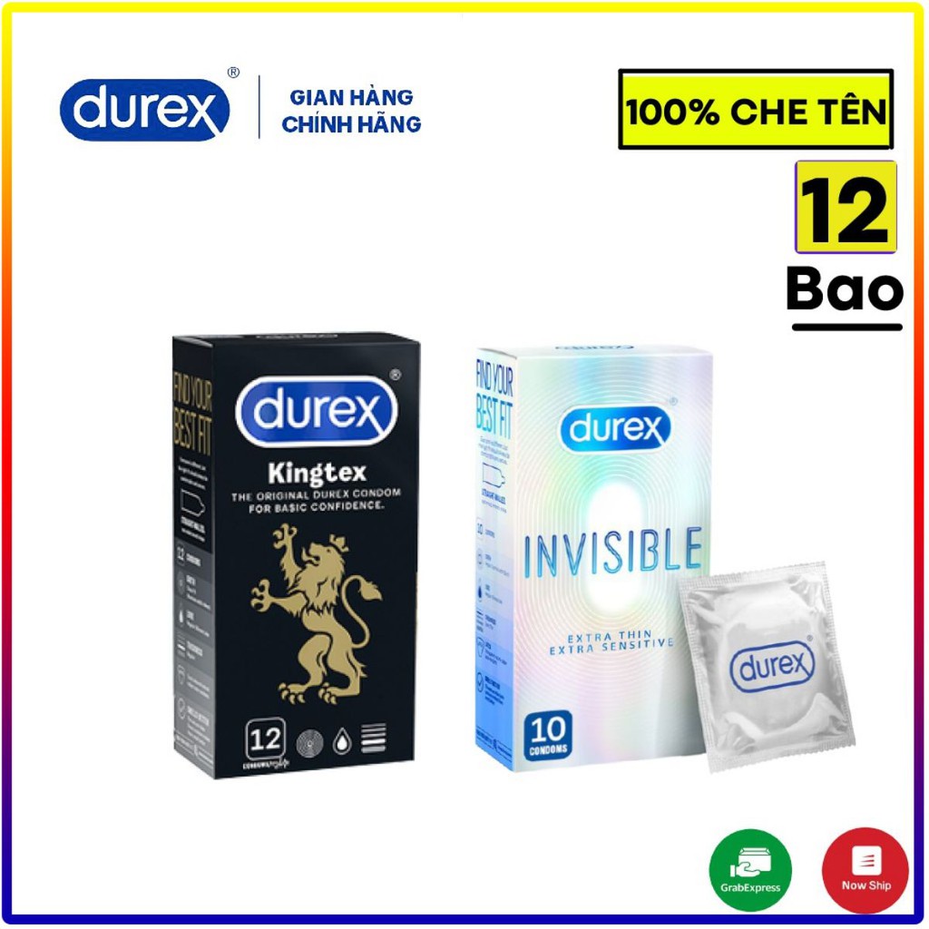 Bộ 2 hộp bao cao su siêu mỏng Durex Invisible ( 10 bao ) và Durex Kingtex ( 12 bao )