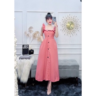 Đầm lụa trơn tay cánh tiên có nút