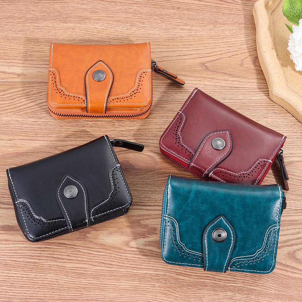 Ví Da Sáp Dầu Khóa Kéo Đa Chức Năng Heceh