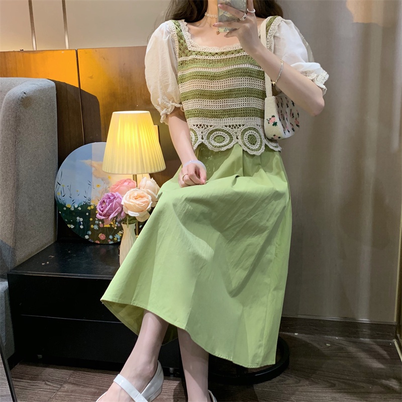 Áo sơ mi ZHELIHANGFEI ren lỗ cổ vuông ngắn tay thời trang sành điệu cho nữ