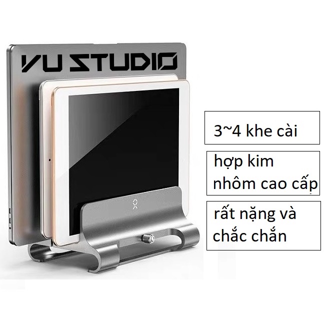 Giá đỡ dựng đứng laptop hợp kim nhôm trọng lượng lớn ba khe cài Jiushark Vu Studio