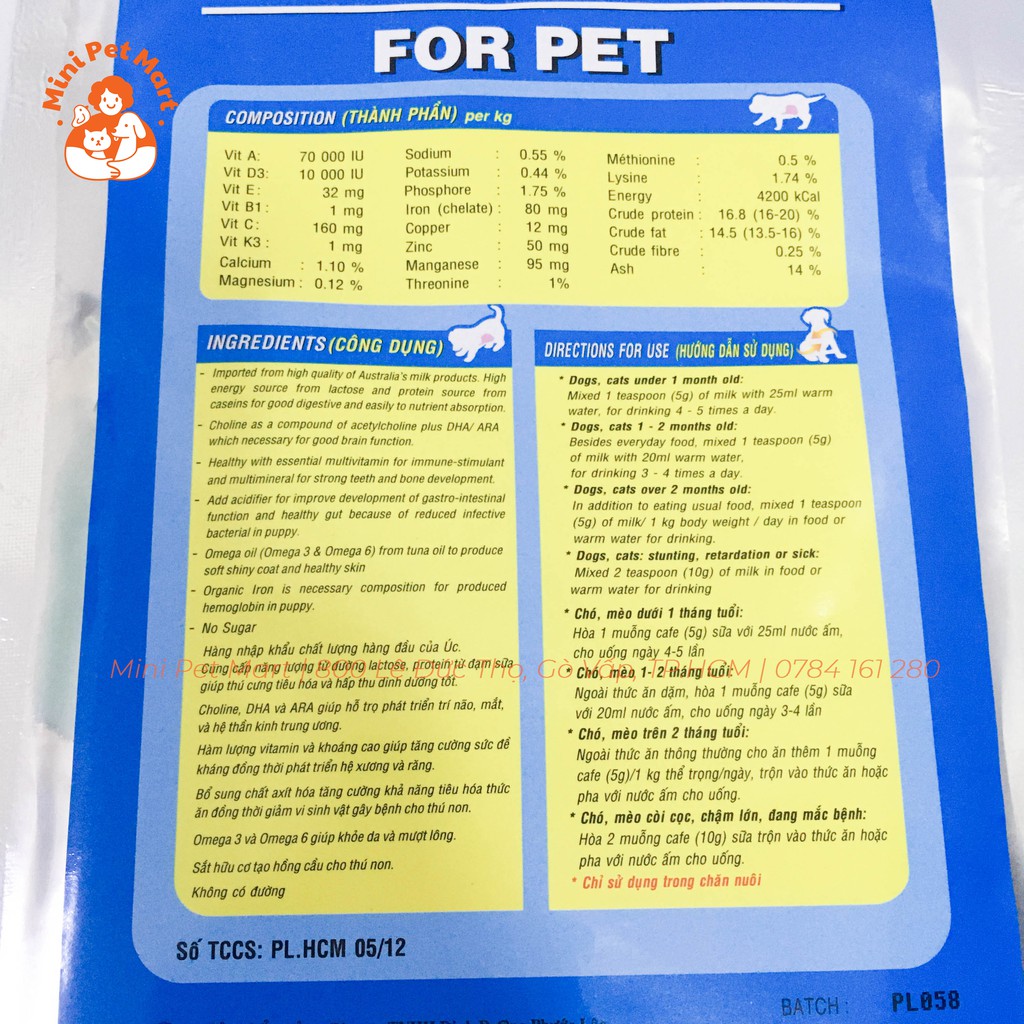 Sữa bột cao cấp dành cho chó mèo BEST MILK 100g