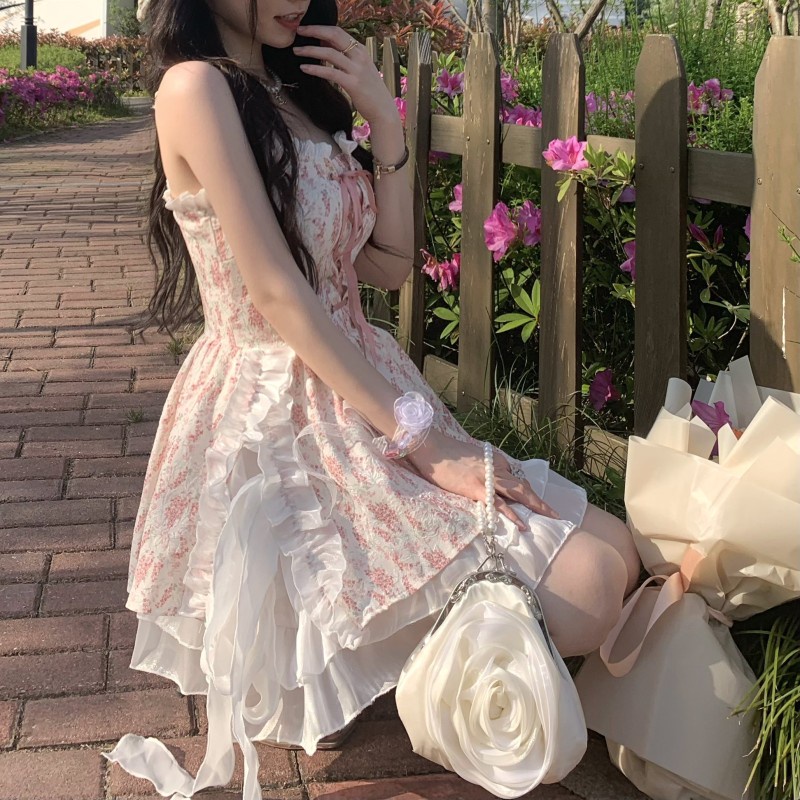 Đầm Dây Rút Trễ Vai Hoạ Tiết Hoa Thời Trang Mùa Hè Cho Phái Nữ