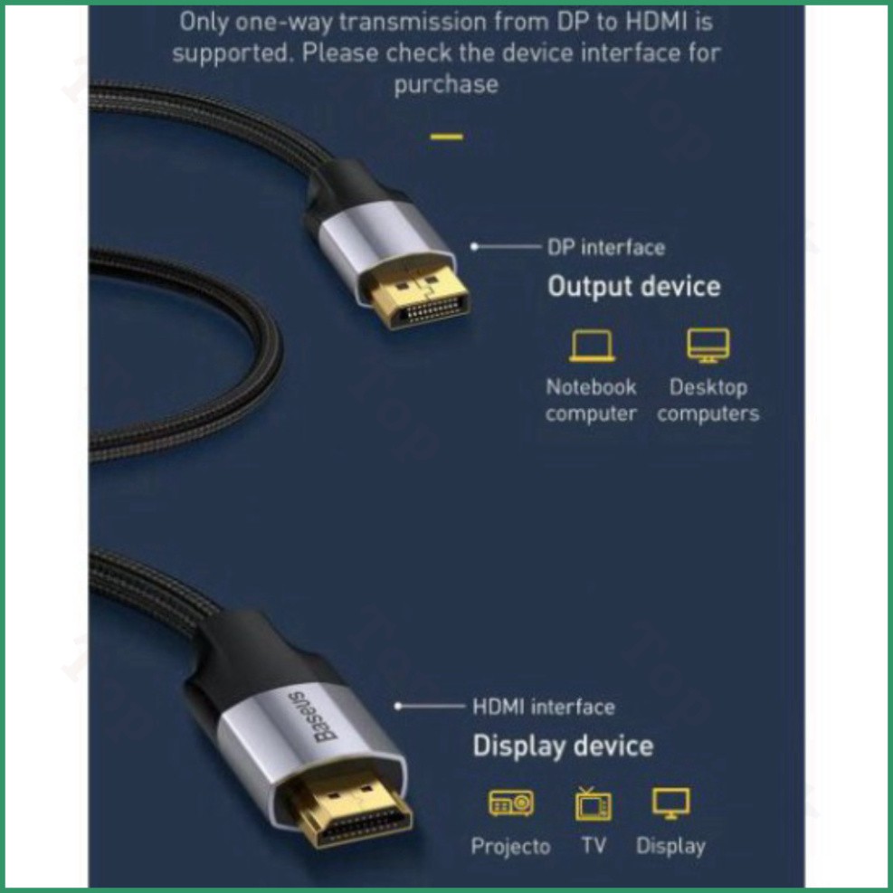 [TopLink] Dây Cáp Displayport To HDMI 4K 60Hz DP To HDMI Baseus Cho Laptop Tivi Máy Chiếu Màn Hình Cổng HDMI