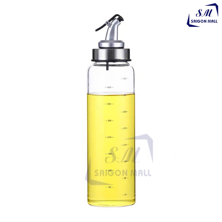 Chai thủy tinh cao cấp 500ml loại cao chia vạch đựng dầu ăn có vòi chiết rót tiện dụng.