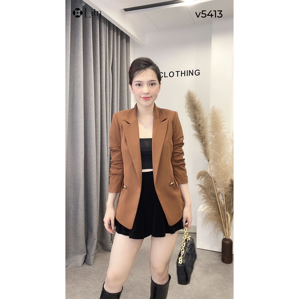 Áo vest nữ công sở màu nâu dài tay nhún kiểu dáng sang trọng, thanh lịch Liin Clothing V5413 | BigBuy360 - bigbuy360.vn