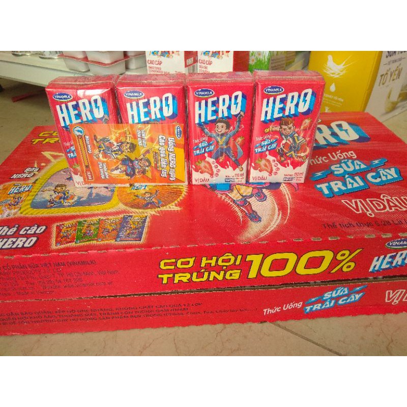Thùng 48 Hộp Thức Uống Sữa Trái Cây Hero Vị Dâu 110ml