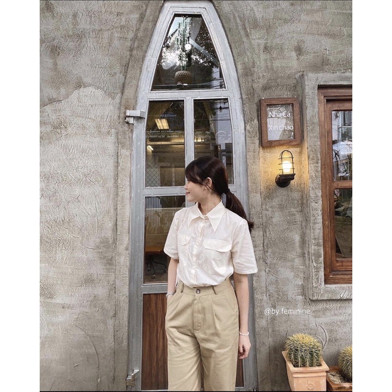 Set áo sơ mi chất vải kate mềm mịn + quần suông kaki k nhăn