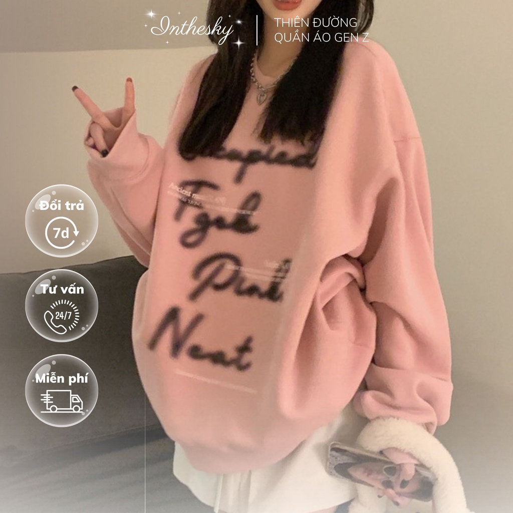 ÁO SWEATER ULZZANG NỮ NỈ DÀI TAY HỒNG HÀN QUỐC