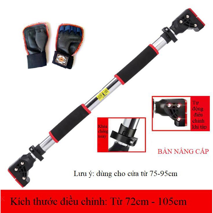 Combo Xà đơn treo tường, gắn tường 2020 điều chỉnh 72cm - 105cm và 93cm-140cm nặng 2kg, 2.5kg(tặng găng tay tập xà dày)