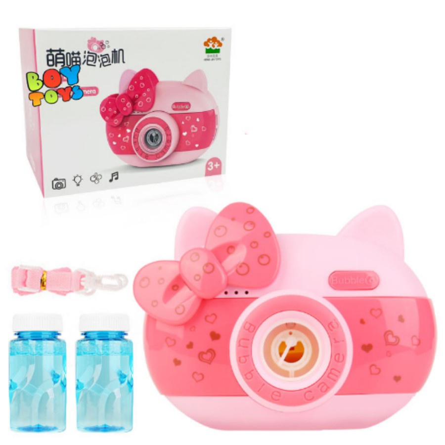 Đồ chơi máy ảnh thôi bong bóng xà phòng tự động hình mèo Kitty có nhạc và đèn dễ thương cho bé