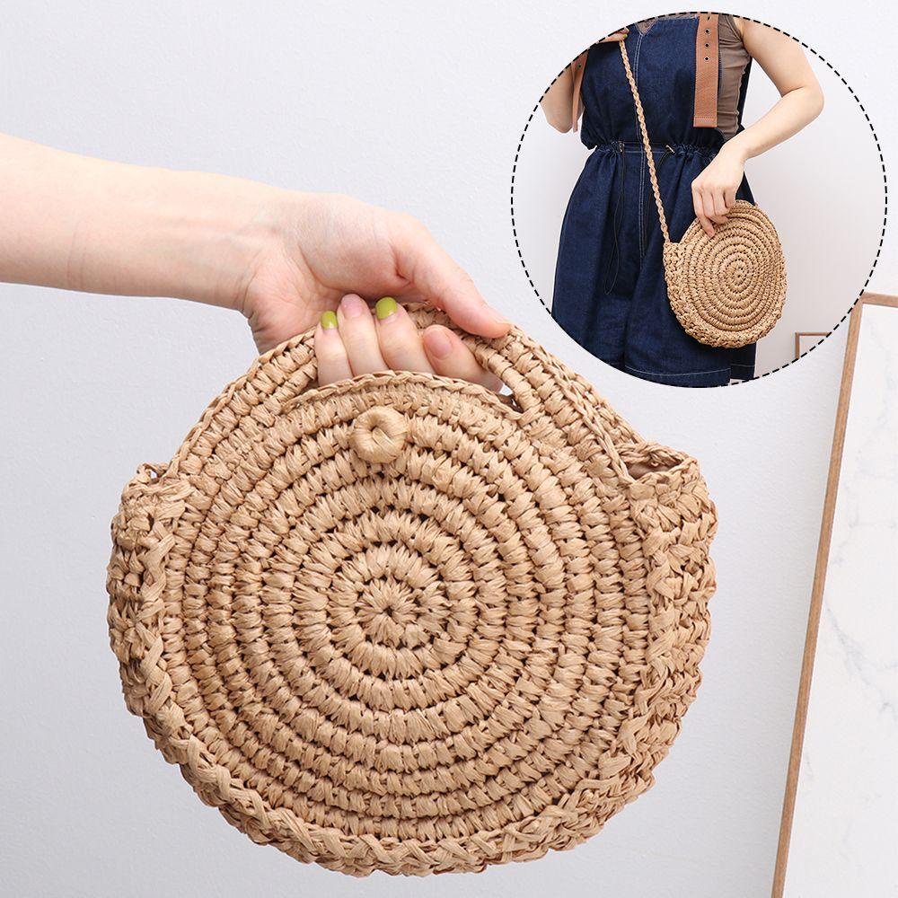 Túi Xách Đan Rơm Thủ Công Hình Tròn Rỗng Thời Trang Du Lịch Cho Nữ