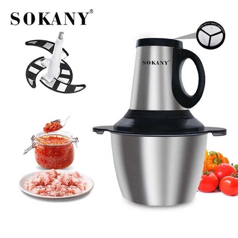 Máy xay thịt, xay rau củ quả Sokany 4 lưỡi, cối 3L Inox 304, công suất lớn 600w_Hàng chính hãng BH 12 tháng