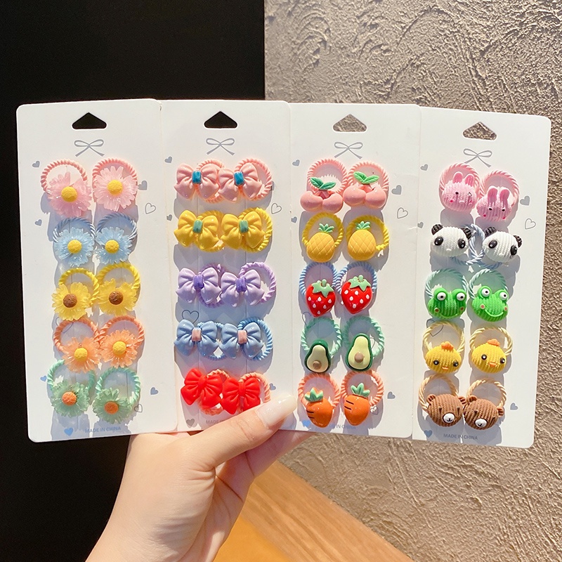 Set 10 dây buộc tóc cao su họa tiết hoạt hình dễ thương cho bé Quà tặng
